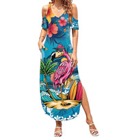 Hawaiian Flamingo Hibiscus Personalised Summer Maxi Dress Blue Summer Tropical Flowers LT9 Women Blue - Polynesian Pride