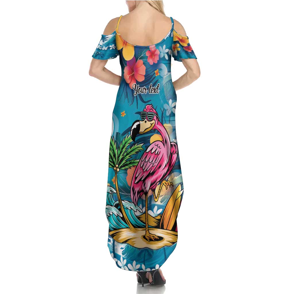 Hawaiian Flamingo Hibiscus Personalised Summer Maxi Dress Blue Summer Tropical Flowers LT9 - Polynesian Pride