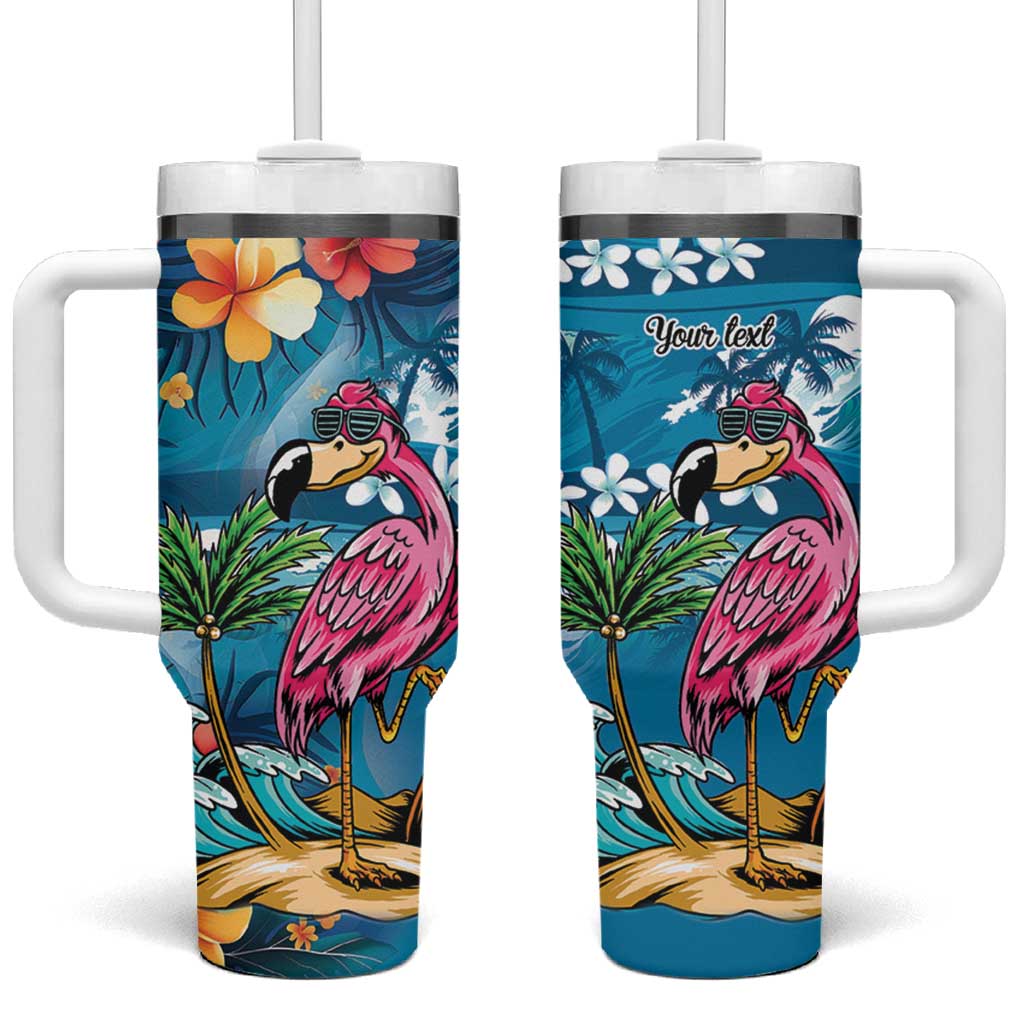 Hawaiian Flamingo Hibiscus Personalised Tumbler With Handle Blue Summer Tropical Flowers LT9 One Size: 40 oz Blue - Polynesian Pride