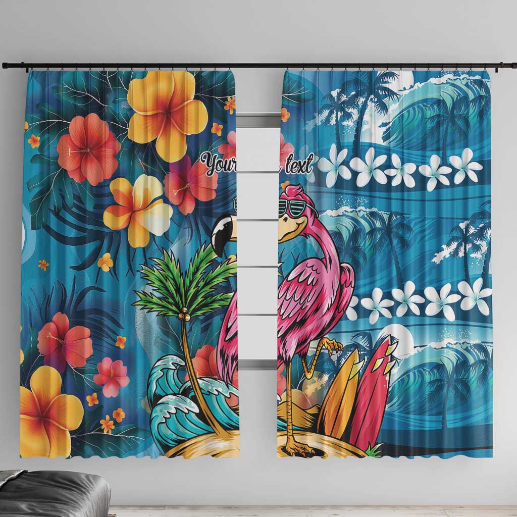 Hawaiian Flamingo Hibiscus Personalised Window Curtain Blue Summer Tropical Flowers LT9 With Hooks Blue - Polynesian Pride