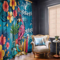 Hawaiian Flamingo Hibiscus Personalised Window Curtain Blue Summer Tropical Flowers LT9 - Polynesian Pride
