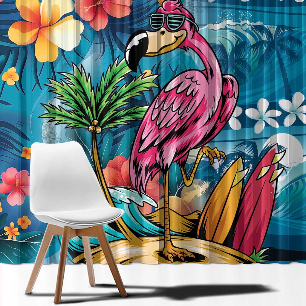 Hawaiian Flamingo Hibiscus Personalised Window Curtain Blue Summer Tropical Flowers LT9 - Polynesian Pride
