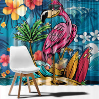 Hawaiian Flamingo Hibiscus Personalised Window Curtain Blue Summer Tropical Flowers LT9 - Polynesian Pride