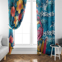 Hawaiian Flamingo Hibiscus Personalised Window Curtain Blue Summer Tropical Flowers LT9 - Polynesian Pride