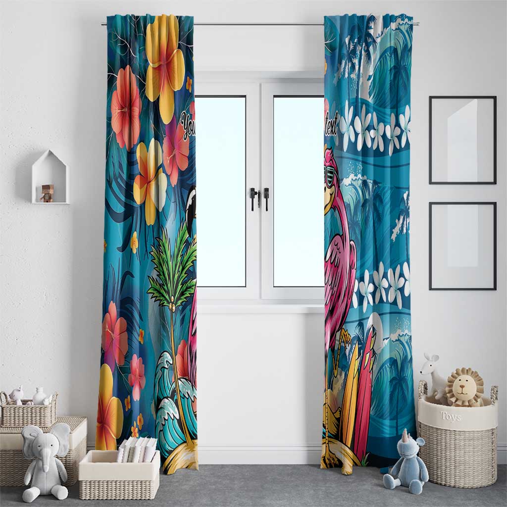 Hawaiian Flamingo Hibiscus Personalised Window Curtain Blue Summer Tropical Flowers LT9 - Polynesian Pride