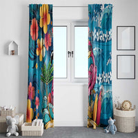 Hawaiian Flamingo Hibiscus Personalised Window Curtain Blue Summer Tropical Flowers LT9 - Polynesian Pride
