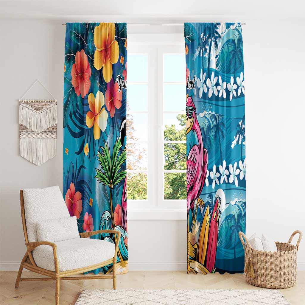 Hawaiian Flamingo Hibiscus Personalised Window Curtain Blue Summer Tropical Flowers LT9 - Polynesian Pride