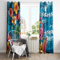 Hawaiian Flamingo Hibiscus Personalised Window Curtain Blue Summer Tropical Flowers LT9 - Polynesian Pride