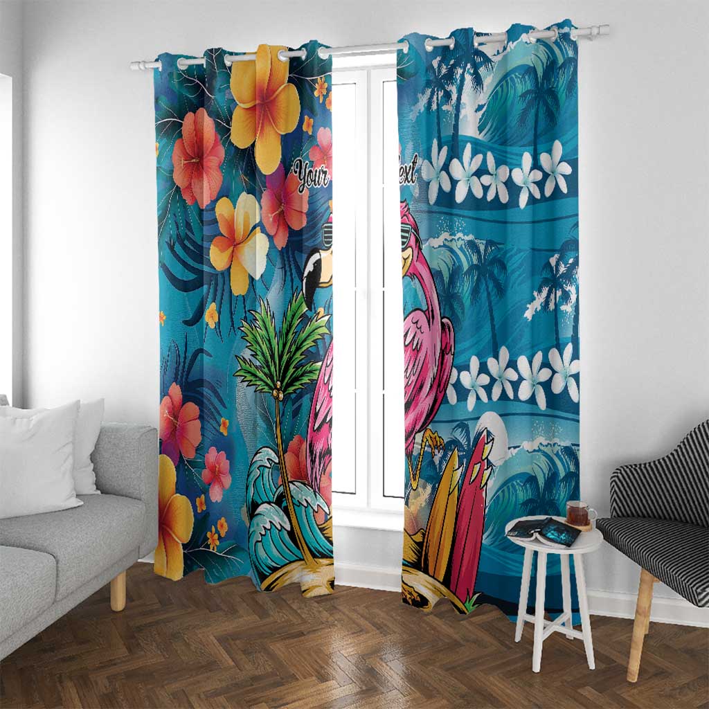 Hawaiian Flamingo Hibiscus Personalised Window Curtain Blue Summer Tropical Flowers LT9 With Grommets Blue - Polynesian Pride