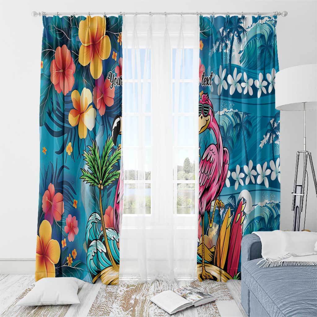 Hawaiian Flamingo Hibiscus Personalised Window Curtain Blue Summer Tropical Flowers LT9 - Polynesian Pride