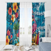 Hawaiian Flamingo Hibiscus Personalised Window Curtain Blue Summer Tropical Flowers LT9 - Polynesian Pride