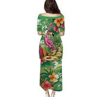 Hawaiian Flamingo Hibiscus Personalised Puletasi Green Summer Tropical Flowers LT9 - Polynesian Pride