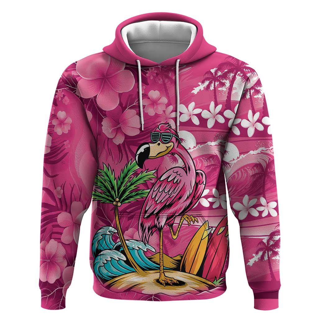 Hawaiian Flamingo Hibiscus Personalised Hoodie Pink Summer Tropical Flowers LT9 Pullover Hoodie Pink - Polynesian Pride
