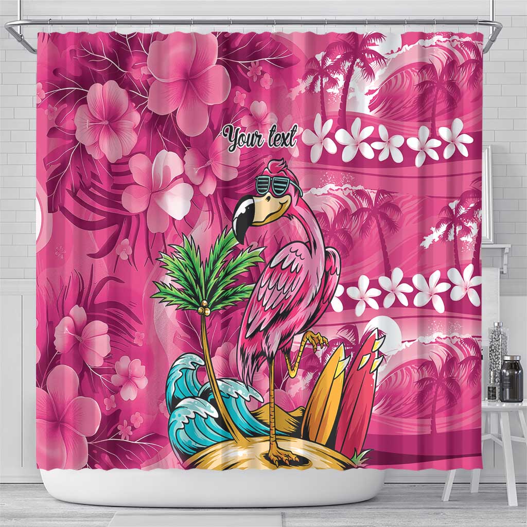 Hawaiian Flamingo Hibiscus Personalised Shower Curtain Pink Summer Tropical Flowers LT9 - Polynesian Pride