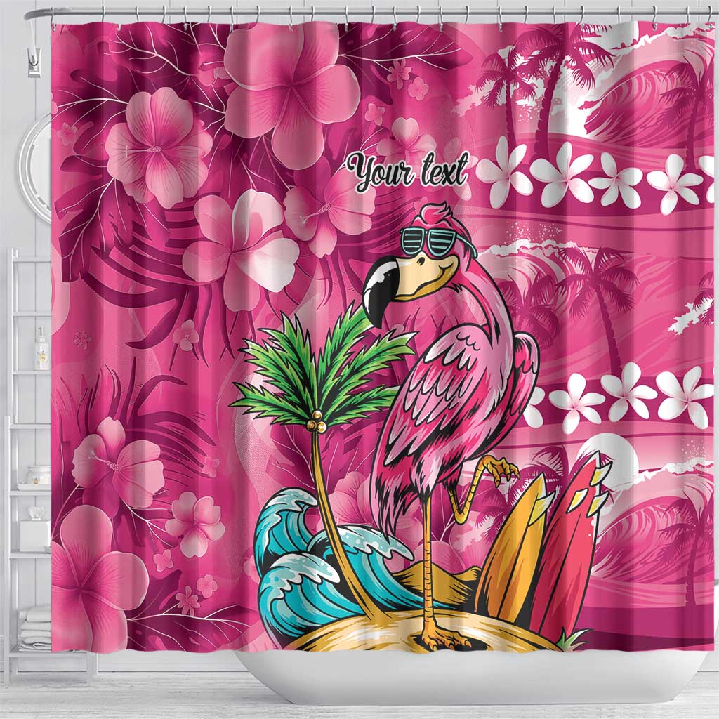 Hawaiian Flamingo Hibiscus Personalised Shower Curtain Pink Summer Tropical Flowers LT9 - Polynesian Pride