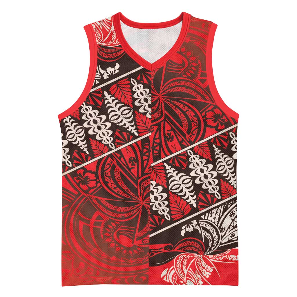 Vintage Ngatu Tribal Tonga Pattern Basketball Jersey LT9 Unisex Red - Polynesian Pride