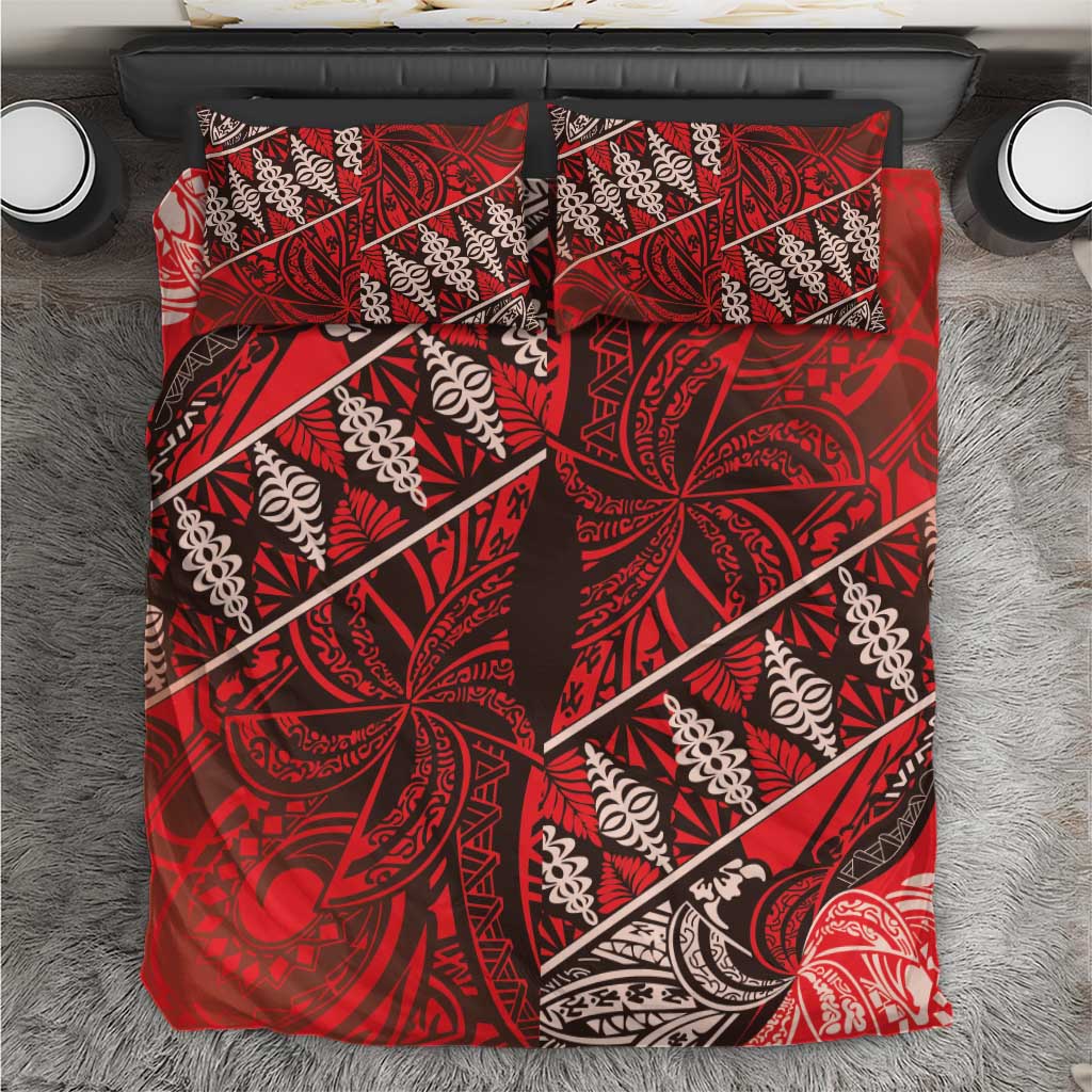Vintage Ngatu Tribal Tonga Pattern Bedding Set LT9 Red - Polynesian Pride