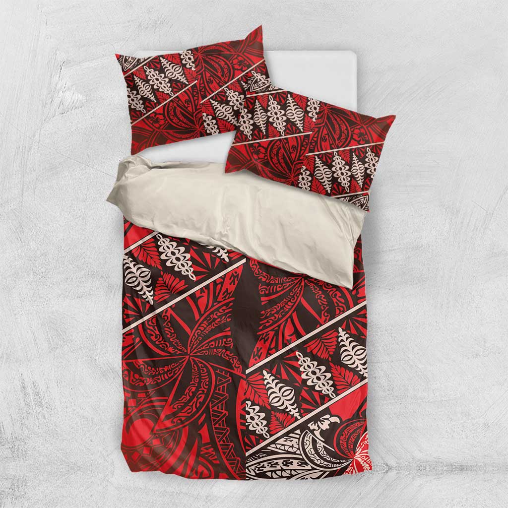 Vintage Ngatu Tribal Tonga Pattern Bedding Set LT9 US Twin 172cm x 218cm Red - Polynesian Pride