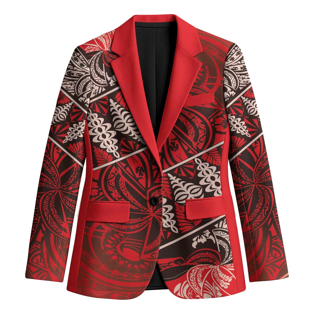 Vintage Ngatu Tribal Tonga Pattern Blazer LT9 Unisex Red - Polynesian Pride