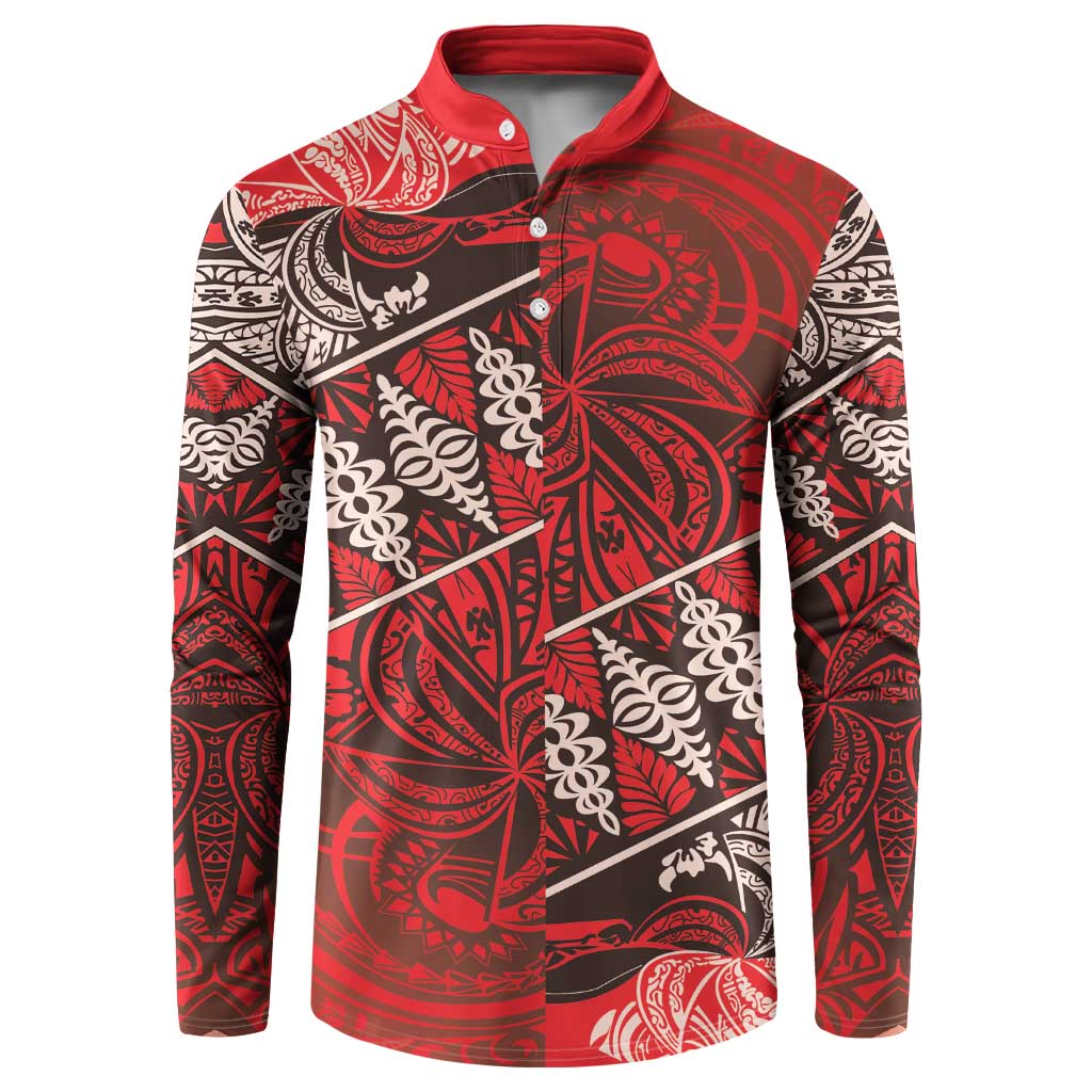 Vintage Ngatu Tribal Tonga Pattern Button Sweatshirt LT9 Red - Polynesian Pride