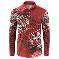 Vintage Ngatu Tribal Tonga Pattern Button Sweatshirt LT9 Red - Polynesian Pride