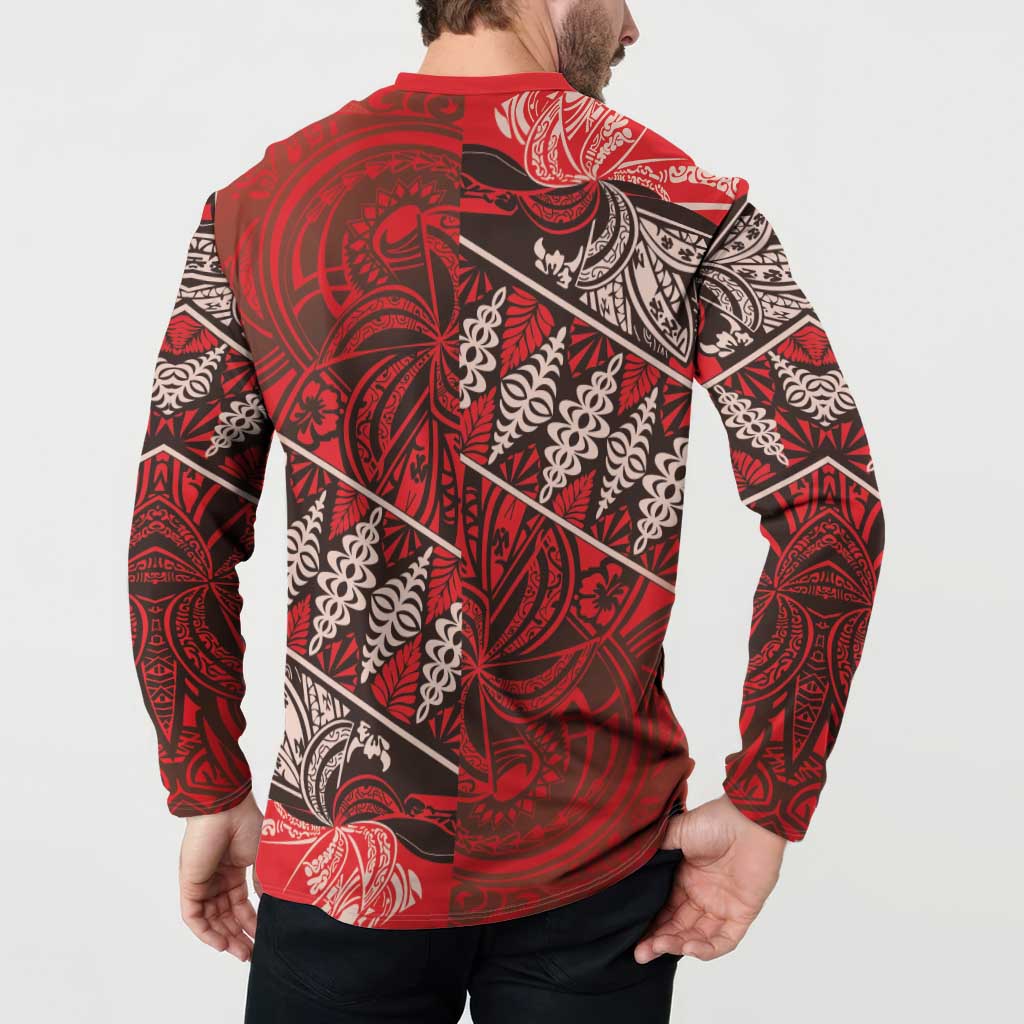 Vintage Ngatu Tribal Tonga Pattern Button Sweatshirt LT9 - Polynesian Pride