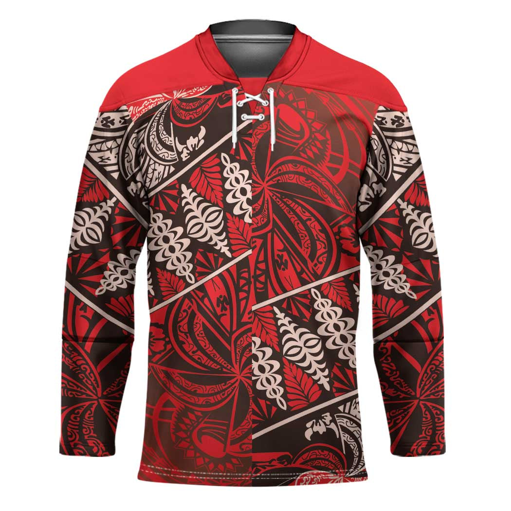 Vintage Ngatu Tribal Tonga Pattern Hockey Jersey LT9 Unisex Red - Polynesian Pride