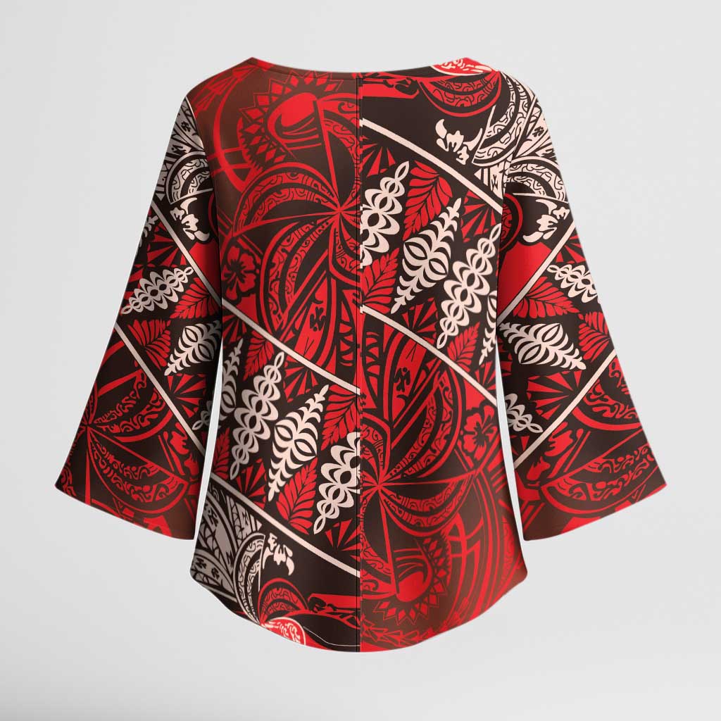 Vintage Ngatu Tribal Tonga Pattern Kimono Sleeve Blouse LT9 - Polynesian Pride