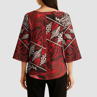 Vintage Ngatu Tribal Tonga Pattern Kimono Sleeve Blouse LT9 - Polynesian Pride