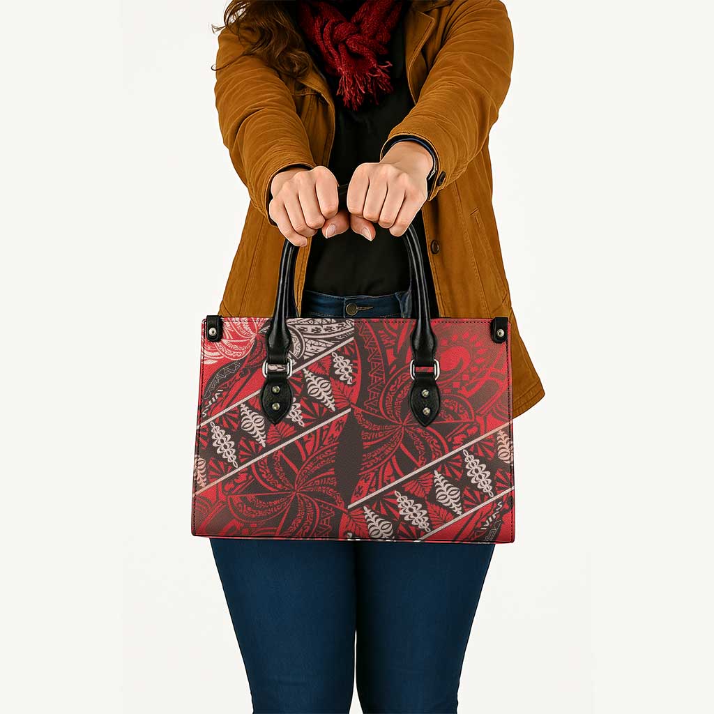 Vintage Ngatu Tribal Tonga Pattern Leather Bag LT9 Red - Polynesian Pride