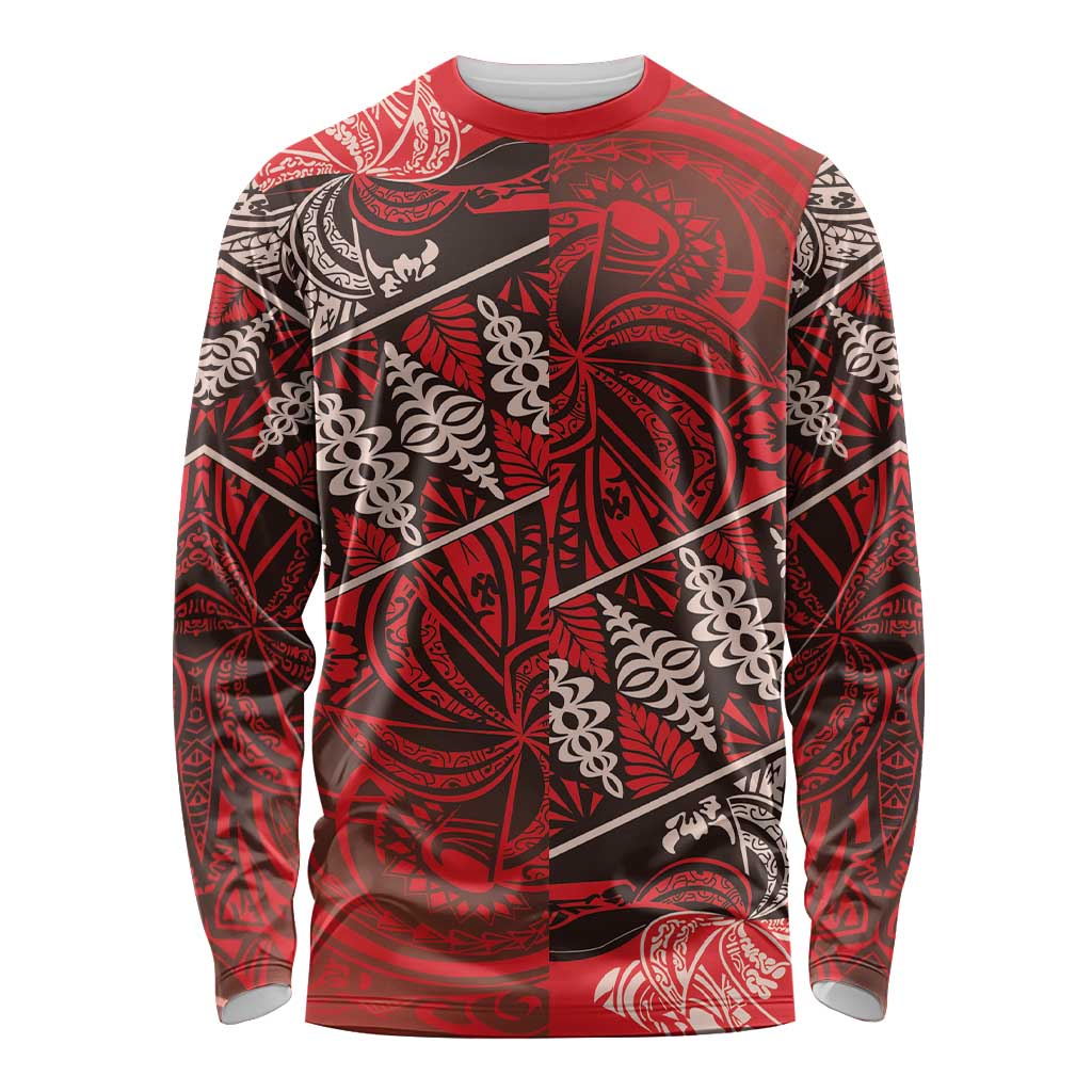 Vintage Ngatu Tribal Tonga Pattern Long Sleeve Shirt LT9 Unisex Red - Polynesian Pride