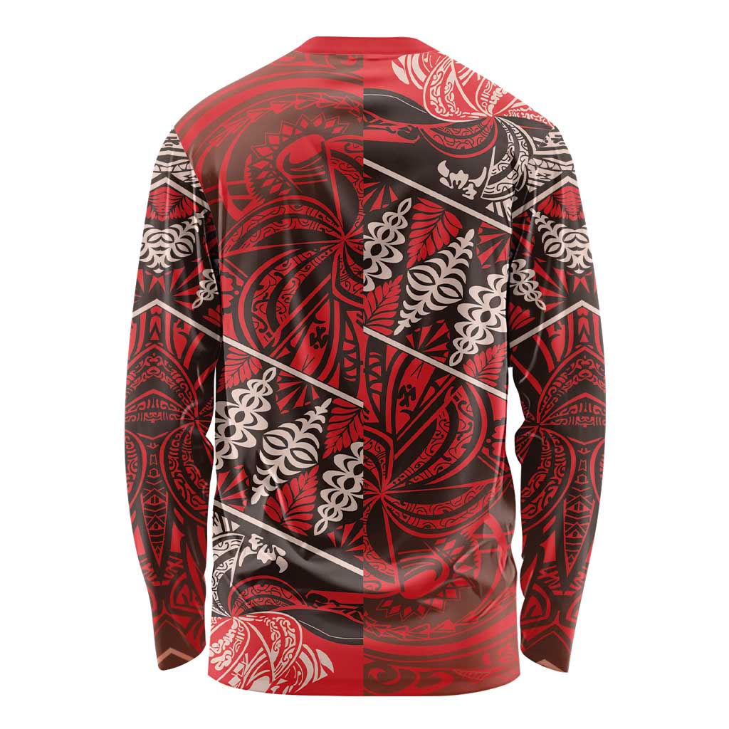 Vintage Ngatu Tribal Tonga Pattern Long Sleeve Shirt LT9 - Polynesian Pride
