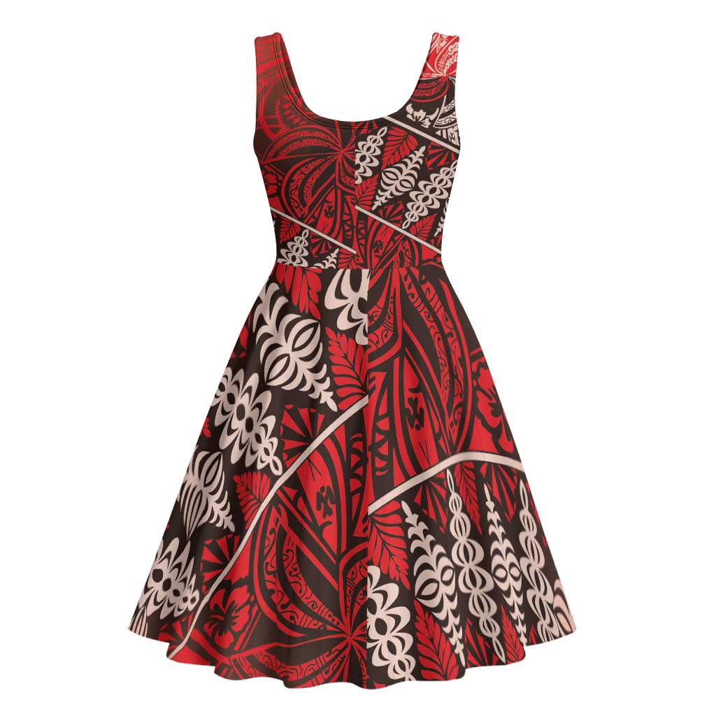 Vintage Ngatu Tribal Tonga Pattern Midi Dress LT9 - Polynesian Pride