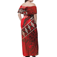 Vintage Ngatu Tribal Tonga Pattern Off Shoulder Maxi Dress LT9 - Polynesian Pride