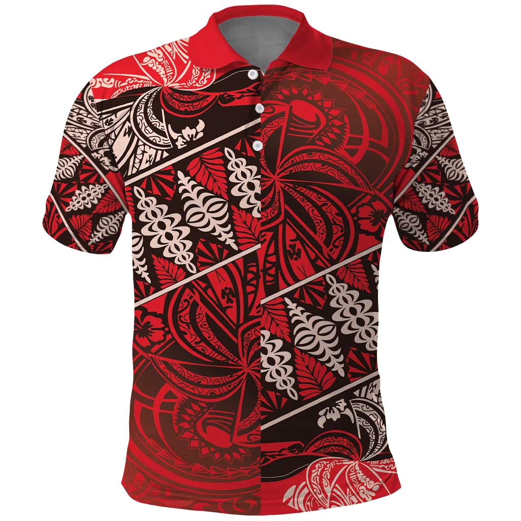 Vintage Ngatu Tribal Tonga Pattern Polo Shirt LT9 Red - Polynesian Pride