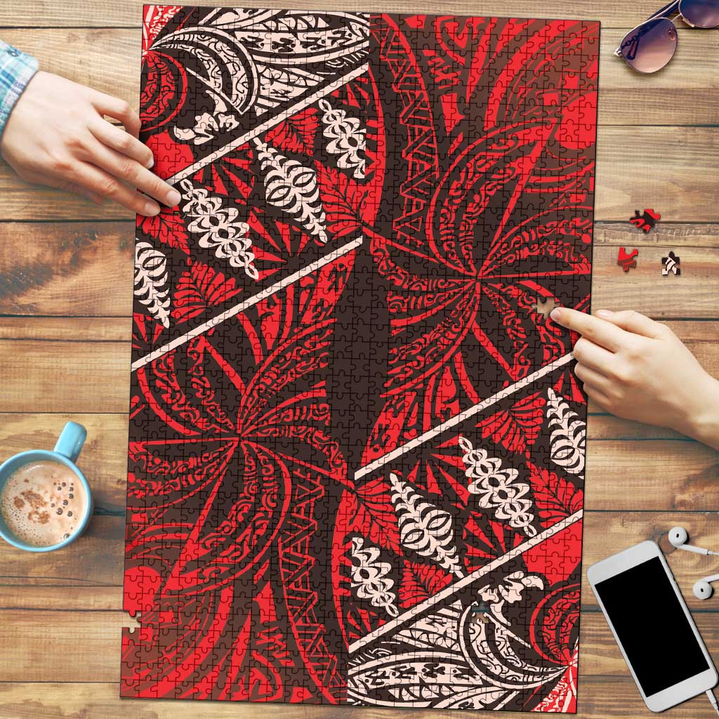 Vintage Ngatu Tribal Tonga Pattern Puzzle LT9 Red - Polynesian Pride