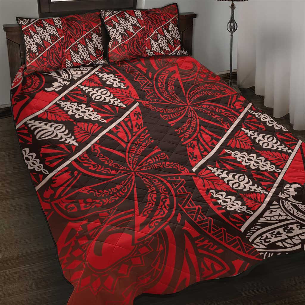 Vintage Ngatu Tribal Tonga Pattern Quilt Bed Set LT9 Red - Polynesian Pride