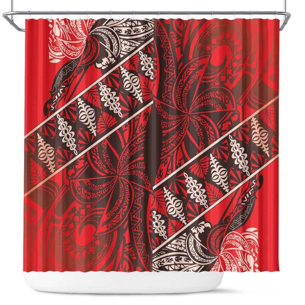 Vintage Ngatu Tribal Tonga Pattern Shower Curtain LT9 Red - Polynesian Pride