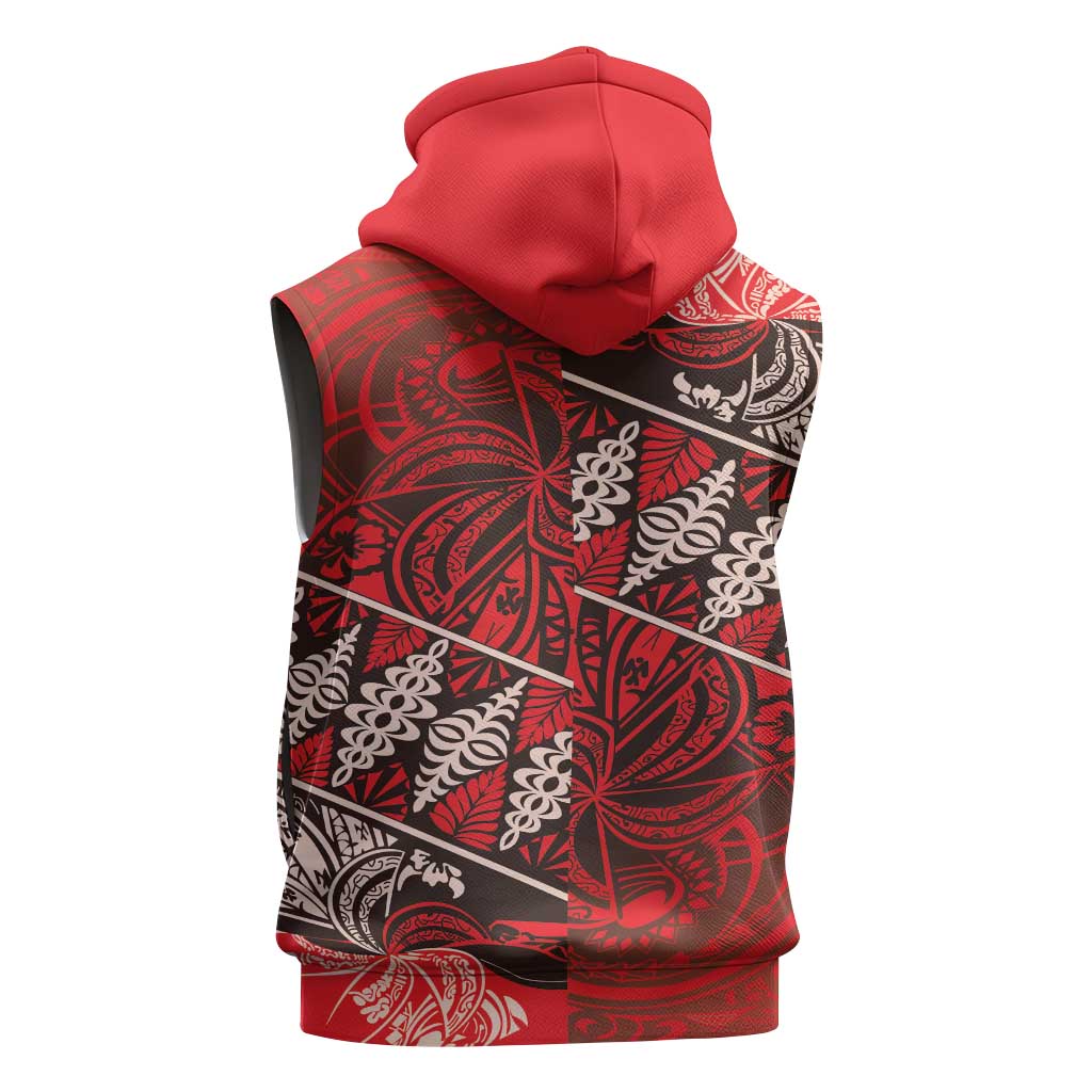Vintage Ngatu Tribal Tonga Pattern Sleeveless Zip Hoodie LT9 - Polynesian Pride