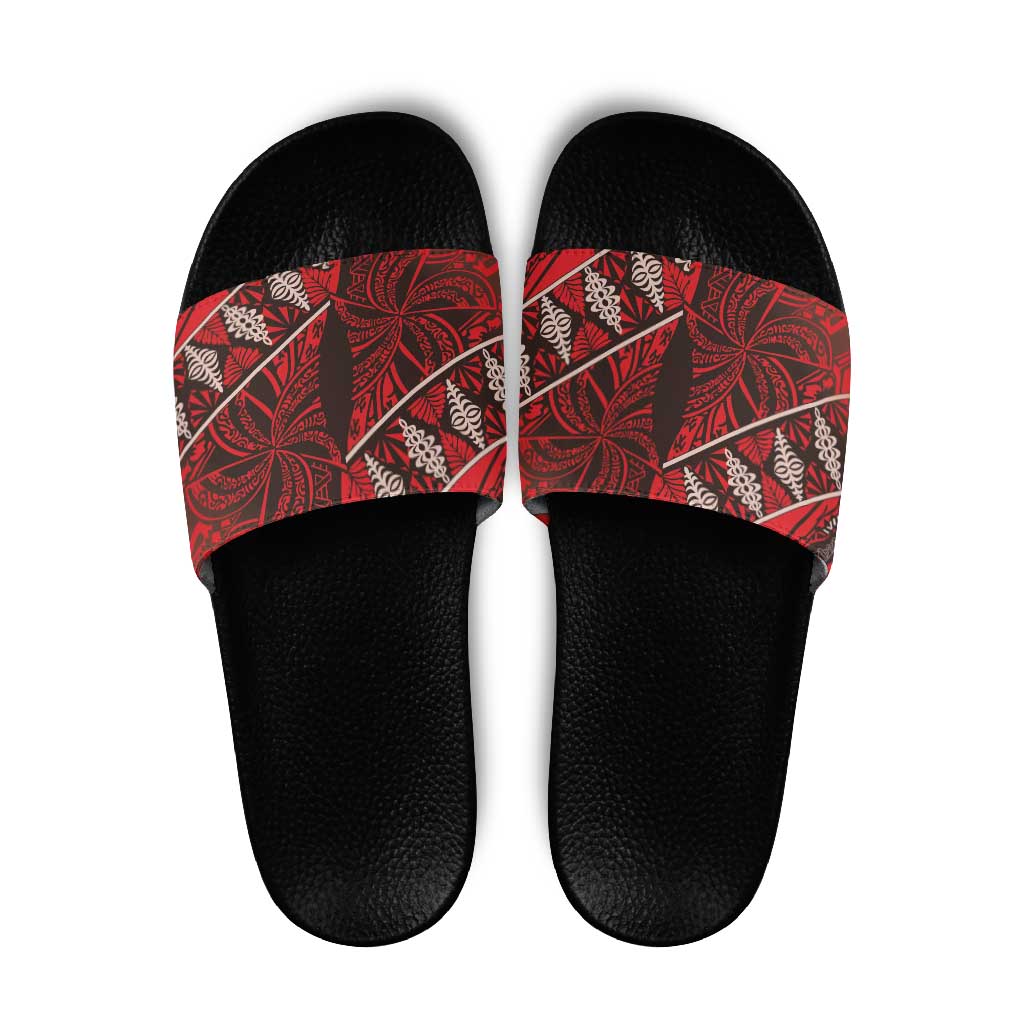 Vintage Ngatu Tribal Tonga Pattern Slide Sandals LT9 Red - Polynesian Pride