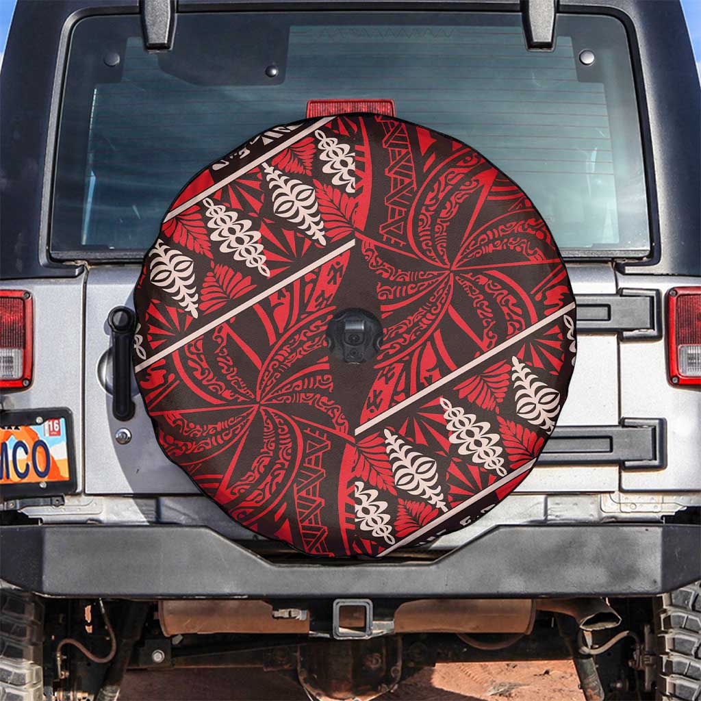 Vintage Ngatu Tribal Tonga Pattern Spare Tire Cover LT9 Red - Polynesian Pride