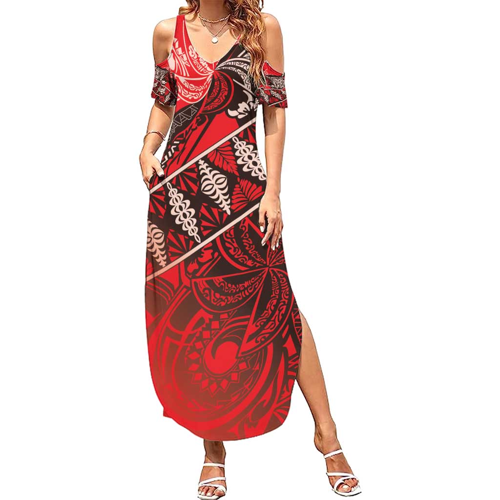 Vintage Ngatu Tribal Tonga Pattern Summer Maxi Dress LT9 Women Red - Polynesian Pride