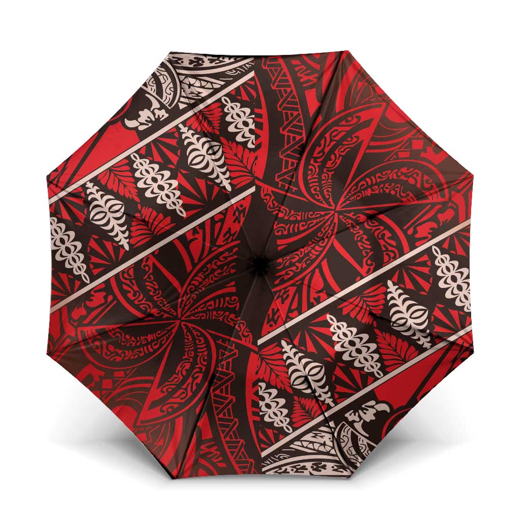 Vintage Ngatu Tribal Tonga Pattern Umbrella LT9 One Size Folded 11.42 inch Opened Diameter 37.4 inch Red - Polynesian Pride