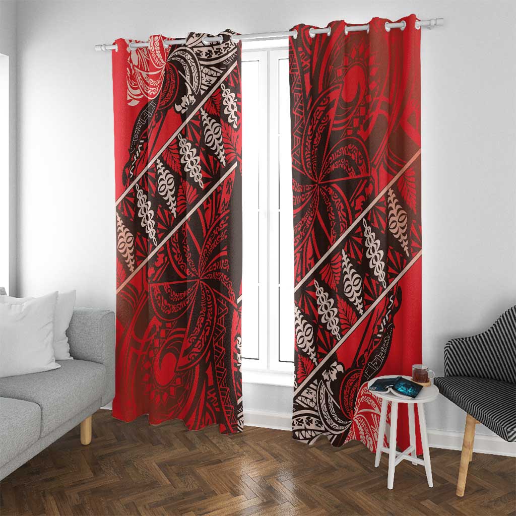 Vintage Ngatu Tribal Tonga Pattern Window Curtain LT9 With Grommets Red - Polynesian Pride