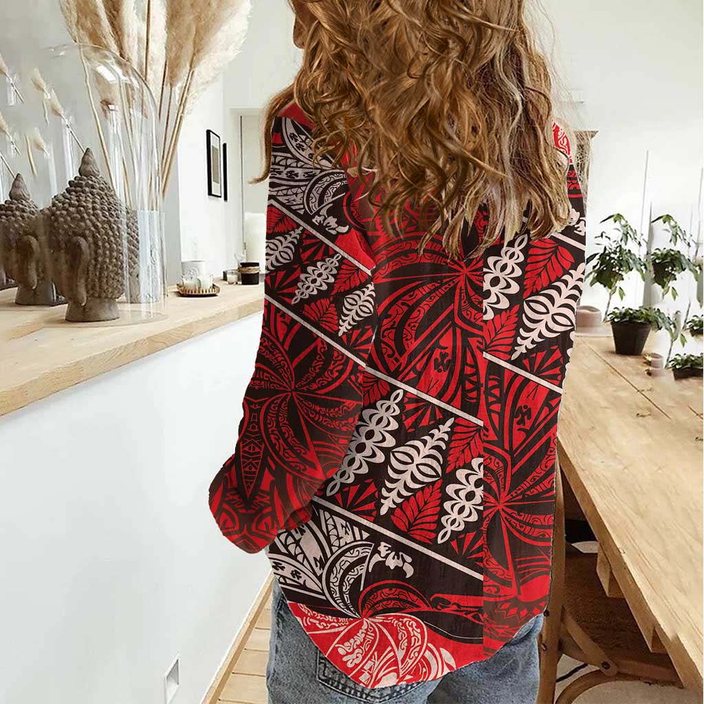 Vintage Ngatu Tribal Tonga Pattern Women Casual Shirt LT9 - Polynesian Pride