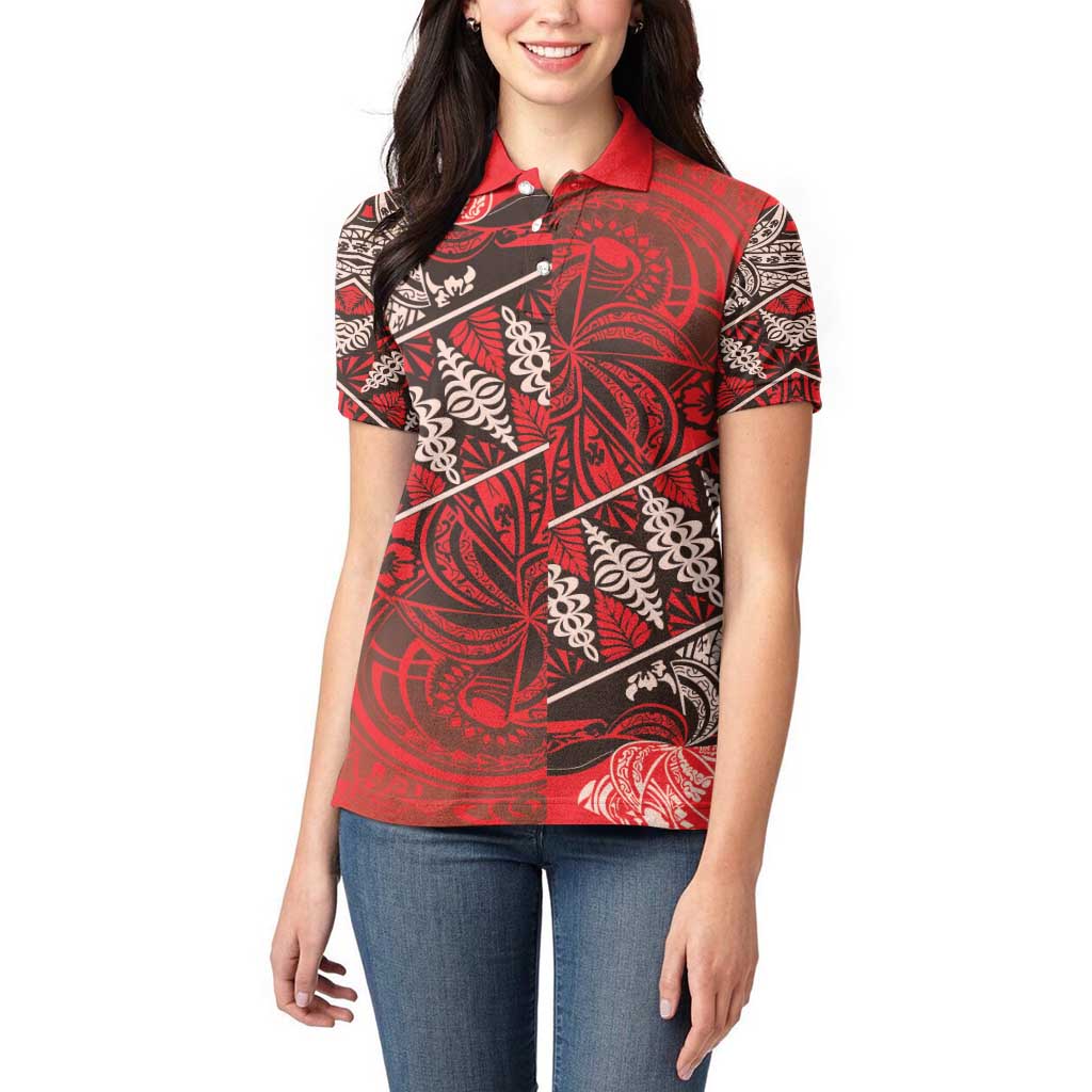 Vintage Ngatu Tribal Tonga Pattern Women Polo Shirt LT9 - Polynesian Pride