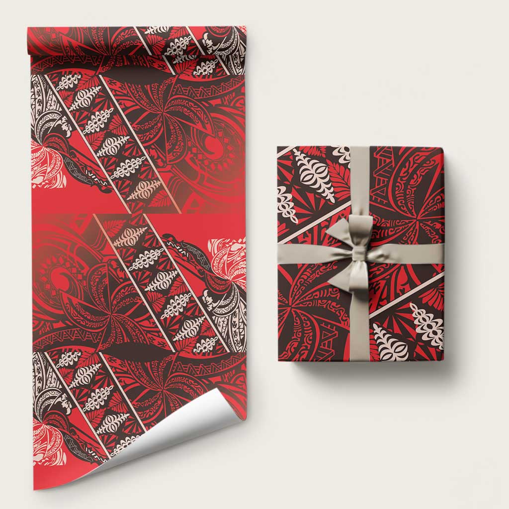 Vintage Ngatu Tribal Tonga Pattern Wrapping Paper LT9 58" × 23" Red - Polynesian Pride