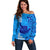 Strong Maui Off Shoulder Sweater Good Living Hawaii with Shaka Sign Kakau Tribal Blue LT9 Women Blue - Polynesian Pride