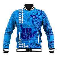 Personalised Strong Maui Baseball Jacket Good Living Hawaii with Shaka Sign Kakau Tribal Blue LT9 Unisex Blue - Polynesian Pride