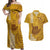 Strong Maui Couples Matching Off Shoulder Maxi Dress and Hawaiian Shirt Good Living Hawaii with Shaka Sign Kakau Tribal Gold LT9 Gold - Polynesian Pride